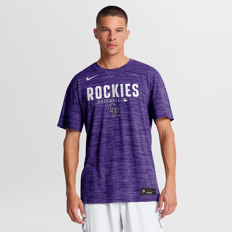 T-shirt Nike Velocity Dri-FIT Authentic Collection pour homme, violet, Colorado Rockies
