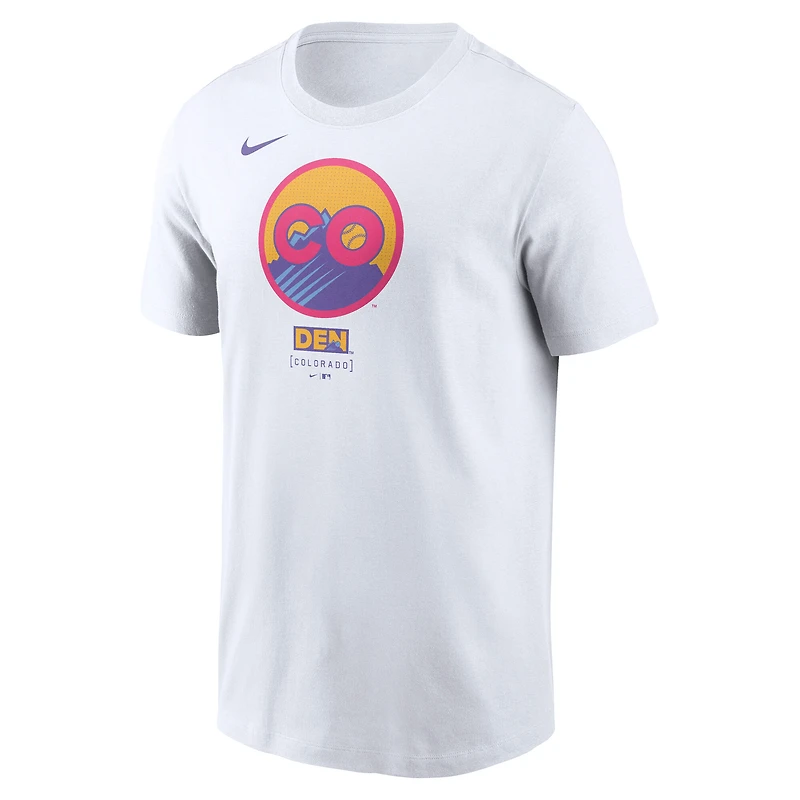 T-shirt Nike blanc Colorado Rockies 2025 City Connect pour homme avec grand logo