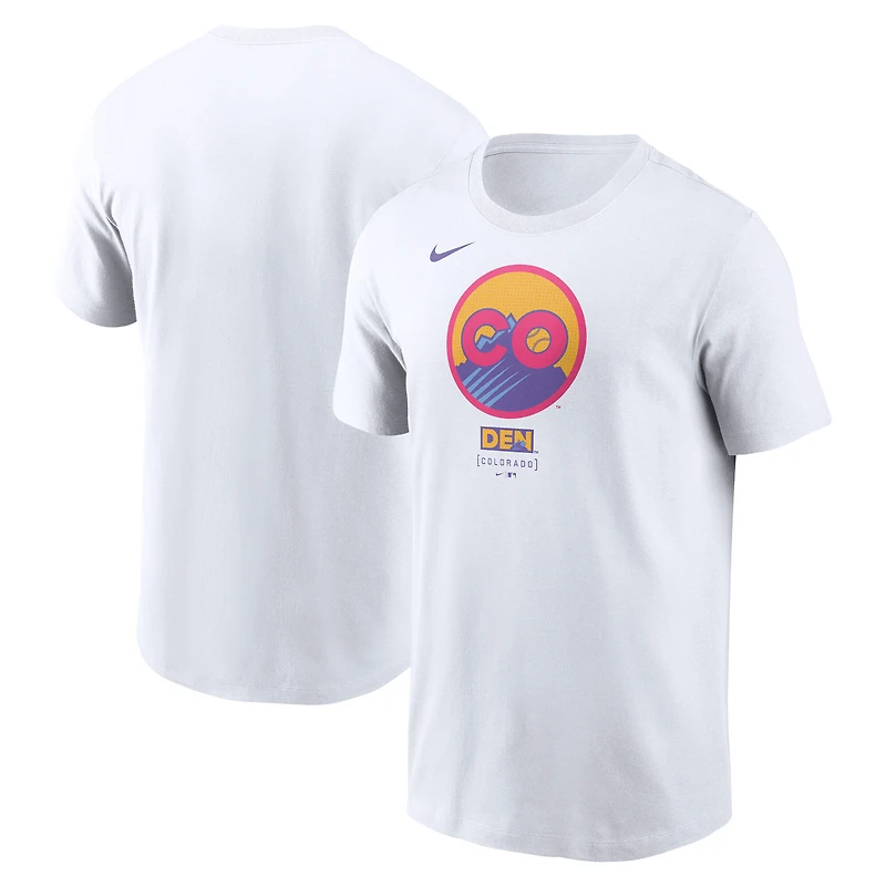 T-shirt Nike blanc Colorado Rockies 2025 City Connect pour homme avec grand logo