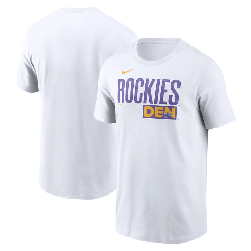 T-shirt Nike blanc pour homme avec logo City Connect des Rockies du Colorado 2025