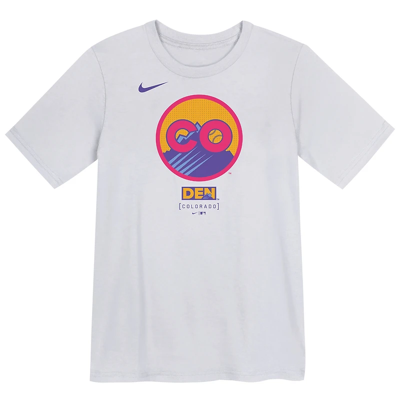 T-shirt Nike blanc pour enfant avec logo City Connect des Colorado Rockies 2025