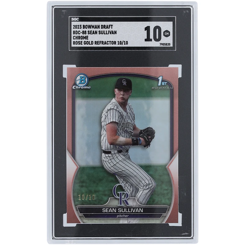 Sean Sullivan Colorado Rockies 2023 Bowman Chrome Draft 1er Bowman Rose Gold #BDC-88 #10/10 SGC Carte authentifiée 10