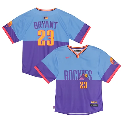Maillot Nike Kris Bryant pour enfant, violet/bleu clair, édition limitée City Connect 2025 des Rockies du Colorado