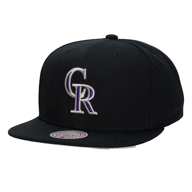 Casquette unisexe Mitchell & Ness noire Colorado Rockies avec logo latéral