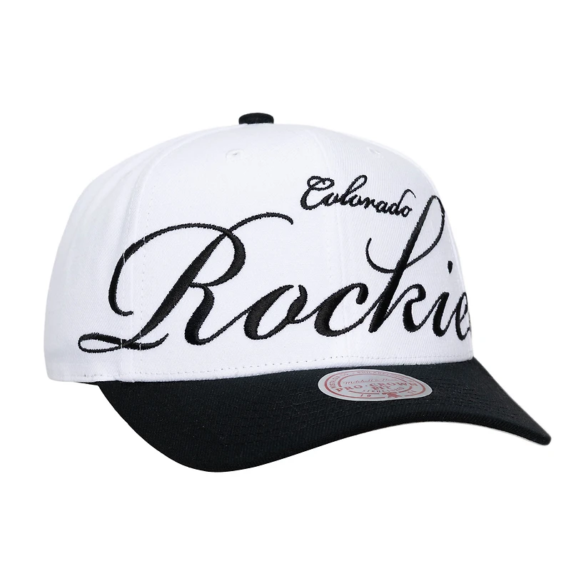 Unisex Mitchell & Ness White/Black Colorado Rockies XL Script Pro Crown Adjustable Hat
