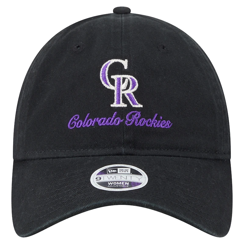 Casquette ajustable 9TWENTY Preppy Team des Colorado Rockies de New Era pour femme, noire