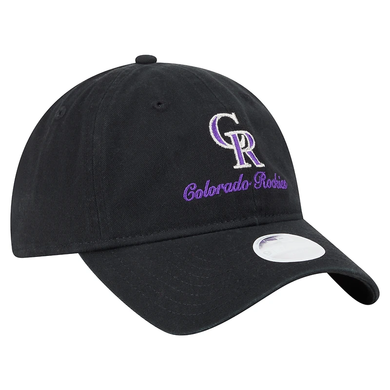 Casquette ajustable 9TWENTY Preppy Team des Colorado Rockies de New Era pour femme, noire