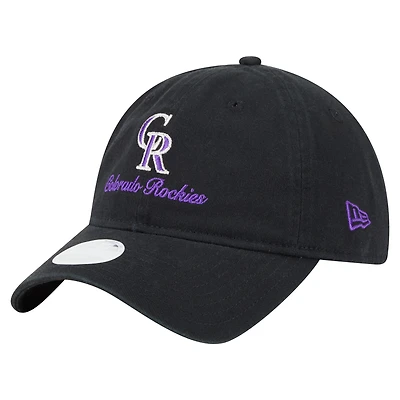 Casquette ajustable 9TWENTY Preppy Team des Colorado Rockies de New Era pour femme, noire