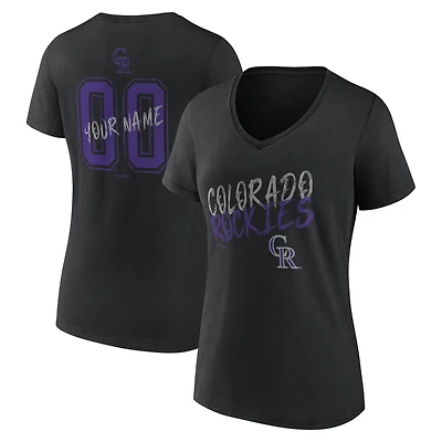 T-shirt à col en V personnalisé avec nom et numéro Colorado Rockies Hustle pour femme, noir