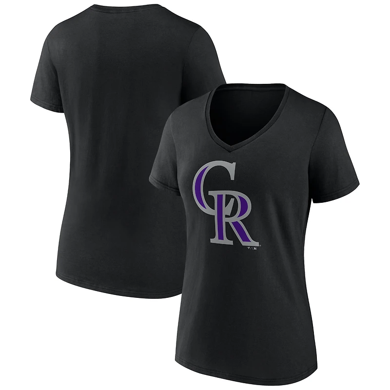 Women's Black Colorado Rockies Official Logo V-Neck T-Shirt