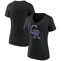 Women's Black Colorado Rockies Official Logo V-Neck T-Shirt