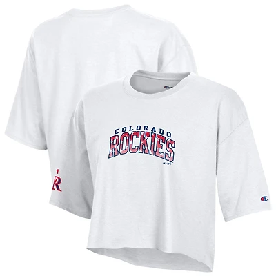 Women's Champion  White Colorado Rockies Boyfriend Cropped Americana T-Shirt