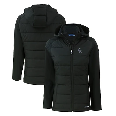 Veste à capuche entièrement zippée hybride en softshell recyclée Evoke pour femme, noire, des Colorado Rockies Cutter & Buck