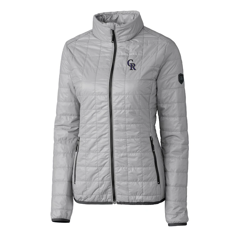 Women's Cutter & Buck Gray Colorado Rockies Rainier PrimaLoft Eco Full-Zip Puffer Jacket