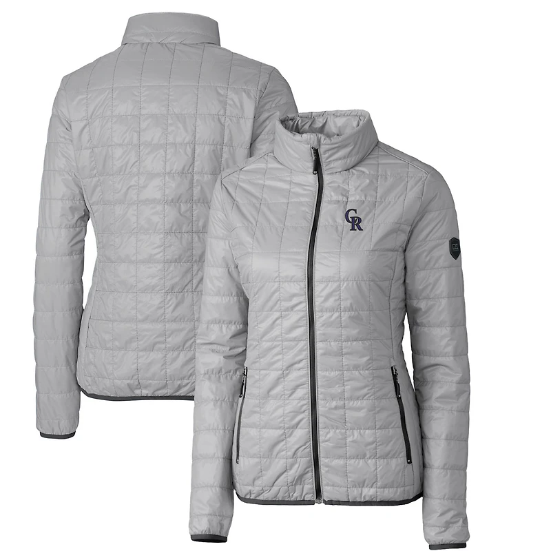 Women's Cutter & Buck Gray Colorado Rockies Rainier PrimaLoft Eco Full-Zip Puffer Jacket