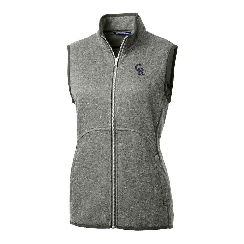 Women's Cutter & Buck Heathered Gray Colorado Rockies Mainsail Sweater-Knit Full-Zip Vest