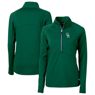 Pull-over demi-zippé en tricot recyclé City Connect Adapt Eco Knit pour femme, vert Hunter, des Colorado Rockies de Cutter & Buck
