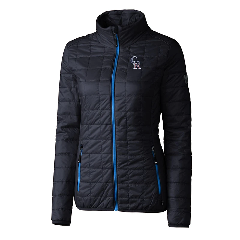 Women's Cutter & Buck Navy Colorado Rockies Americana Logo Rainier PrimaLoft Eco Insulated Full-Zip Puffer Jacket