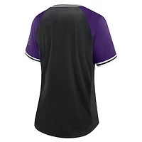T-shirt noir à col en V Fanatics pour femmes des Rockies du Colorado Glitz & Glam League Diva Raglan
