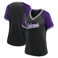 T-shirt noir à col en V Fanatics pour femmes des Rockies du Colorado Glitz & Glam League Diva Raglan