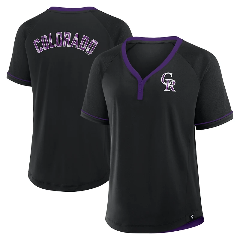 T-shirt à col en V noir pour femme Fanatics Colorado Rockies League Diva Star