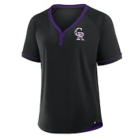 T-shirt à col en V noir pour femme Fanatics Colorado Rockies League Diva Star