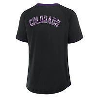 T-shirt à col en V noir pour femme Fanatics Colorado Rockies League Diva Star