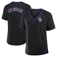T-shirt à col en V noir pour femme Fanatics Colorado Rockies League Diva Star