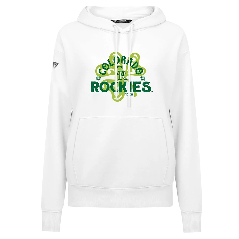 Women's Levelwear  White Colorado Rockies St. Patrick's Day Adorn Shamrock Pullover Hoodie
