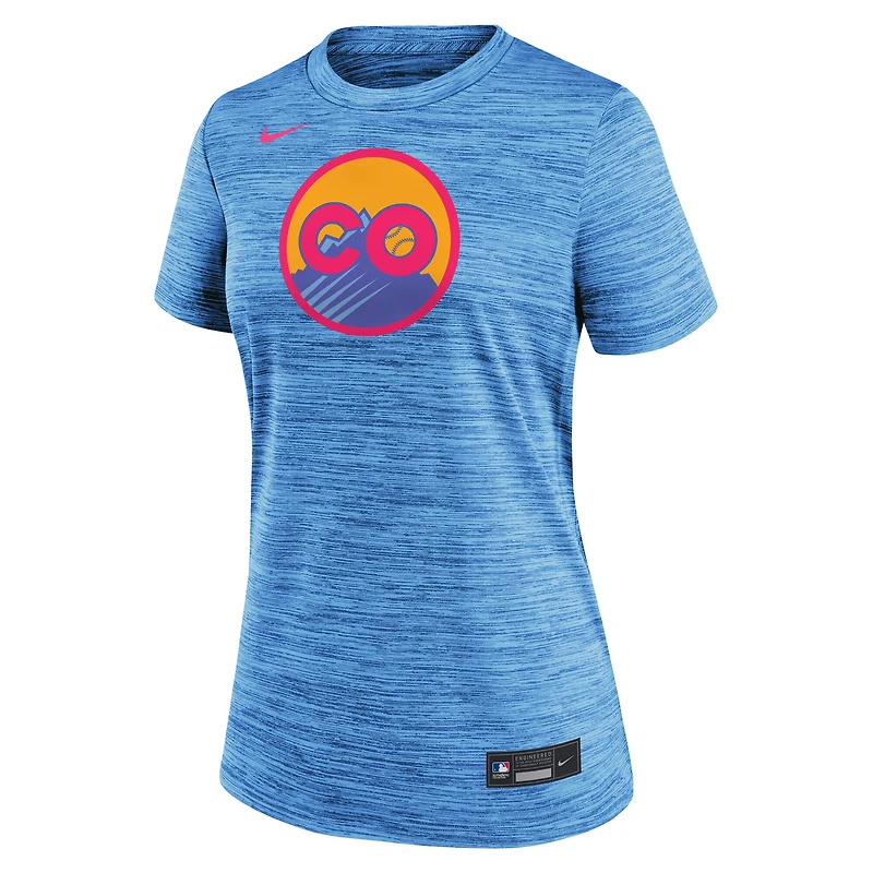 T-shirt Nike bleu pour femme Colorado Rockies 2025 City Connect Authentic Collection Velocity Dri-FIT