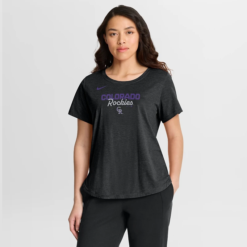 Women's Nike Heather Black Colorado Rockies Arched Tri-Blend T-Shirt