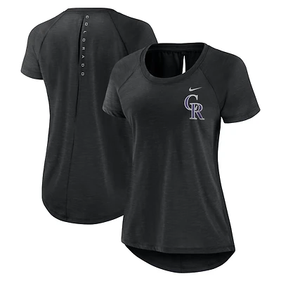 T-shirt tendance Nike Heather Black Colorado Rockies Summer Breeze Raglan pour femme