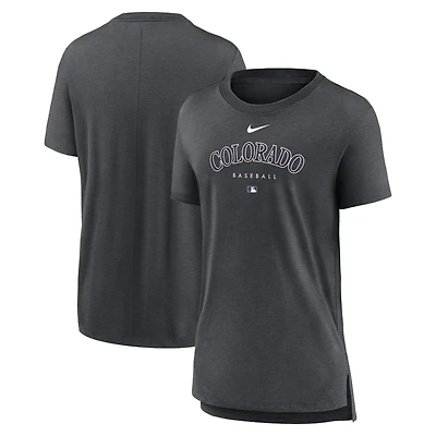 T-shirt à trois mélanges pour femme Nike Heather Charcoal Colorado Rockies Authentic Collection Early Work