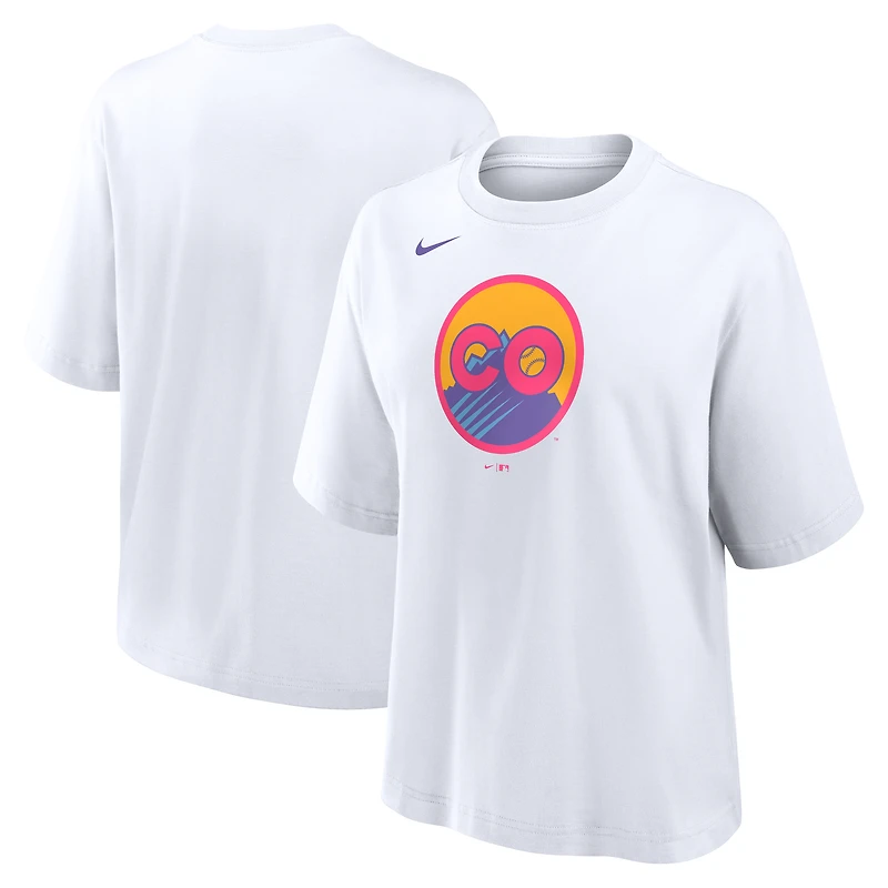 T-shirt Nike blanc pour femme avec logo City Connect des Colorado Rockies 2025