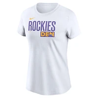 T-shirt Nike blanc pour femme Colorado Rockies 2025 City Connect avec logo