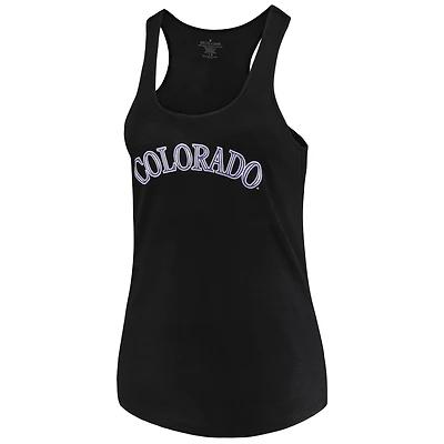 Women's Soft as a Grape Black Colorado Rockies Plus Swing for the Fences Racerback Tank Top