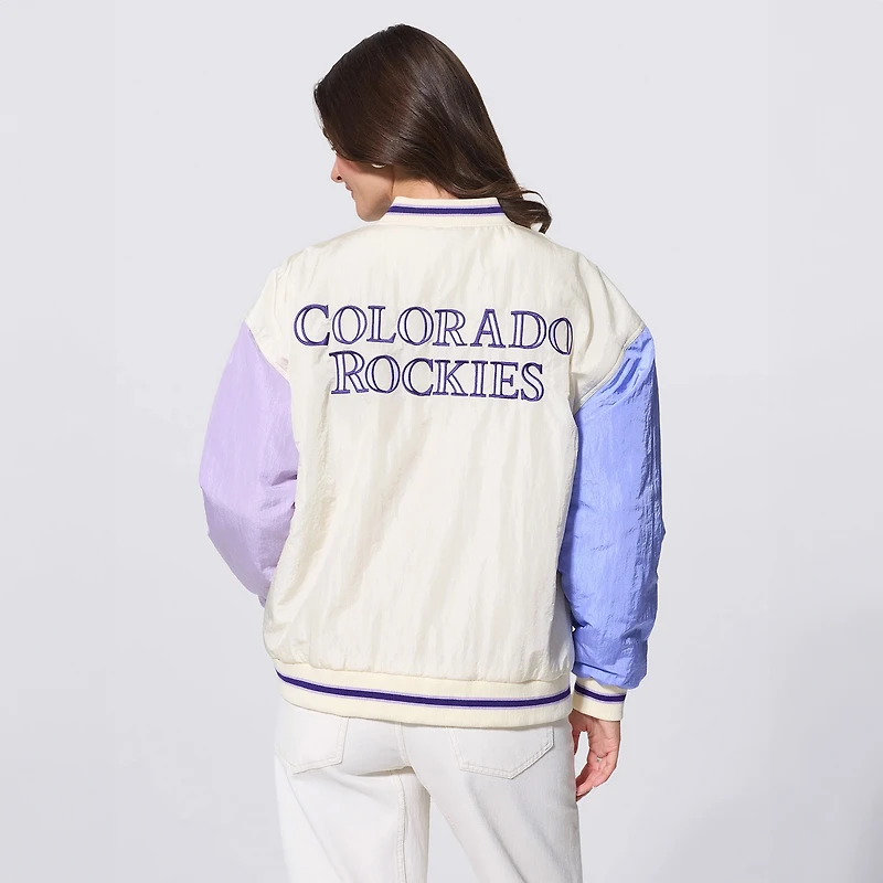 Women's Terez Cream Colorado Rockies Full-Zip Bomber Jacket