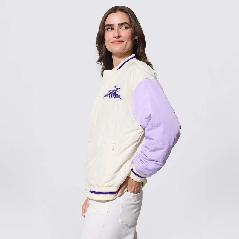 Women's Terez Cream Colorado Rockies Full-Zip Bomber Jacket