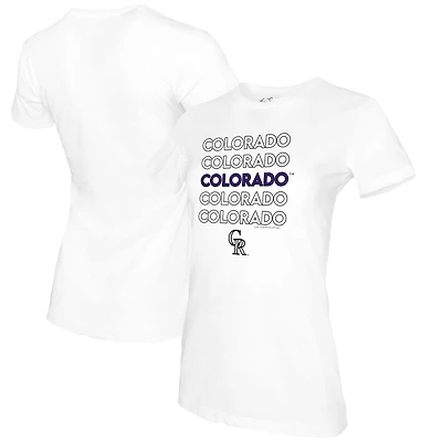 T-shirt blanc à imprimé empilé pour femme, motif Tiny Turnip, Colorado Rockies