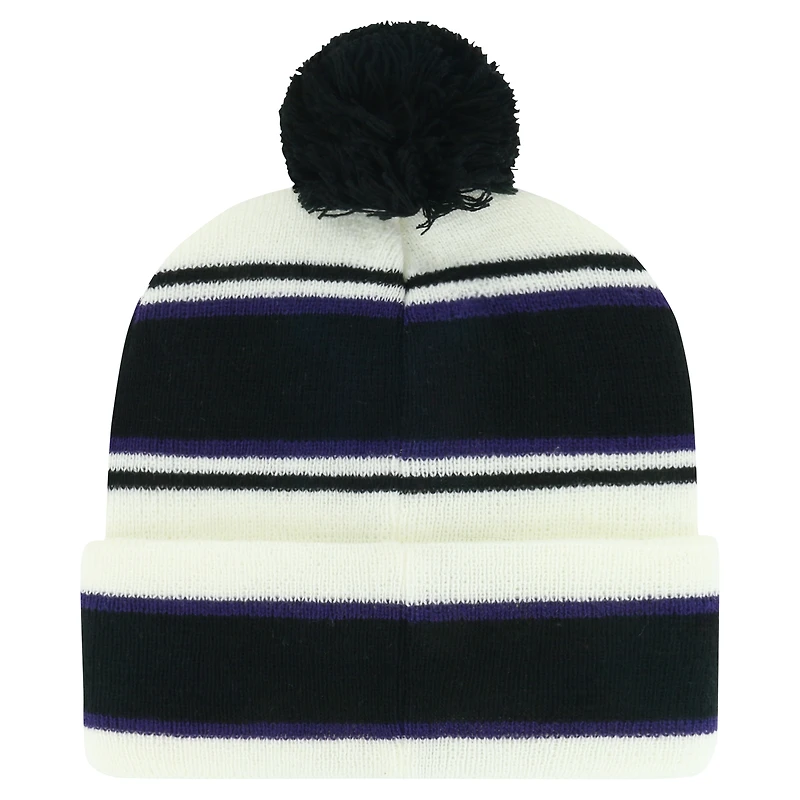 Bonnet en tricot à revers et pompon Colorado Rockies Stripling '47 pour jeunes, blanc/noir
