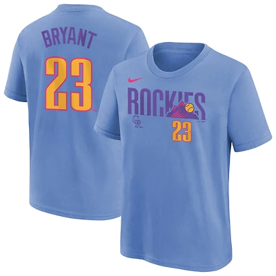 T-shirt Nike bleu clair Kris Bryant pour jeune Colorado Rockies Fuse City Connect avec nom et numéro