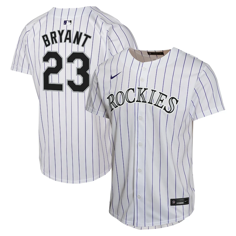 Maillot de joueur match à domicile Nike Kris Bryant pour jeunes des Rockies du Colorado, blanc
