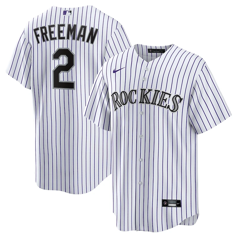 Maillot Nike Tyler Freeman blanc pour jeunes, réplique à domicile des Rockies du Colorado