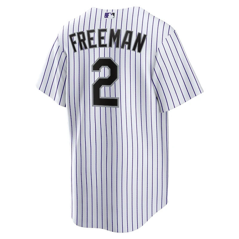 Maillot Nike Tyler Freeman blanc pour jeunes, réplique à domicile des Rockies du Colorado