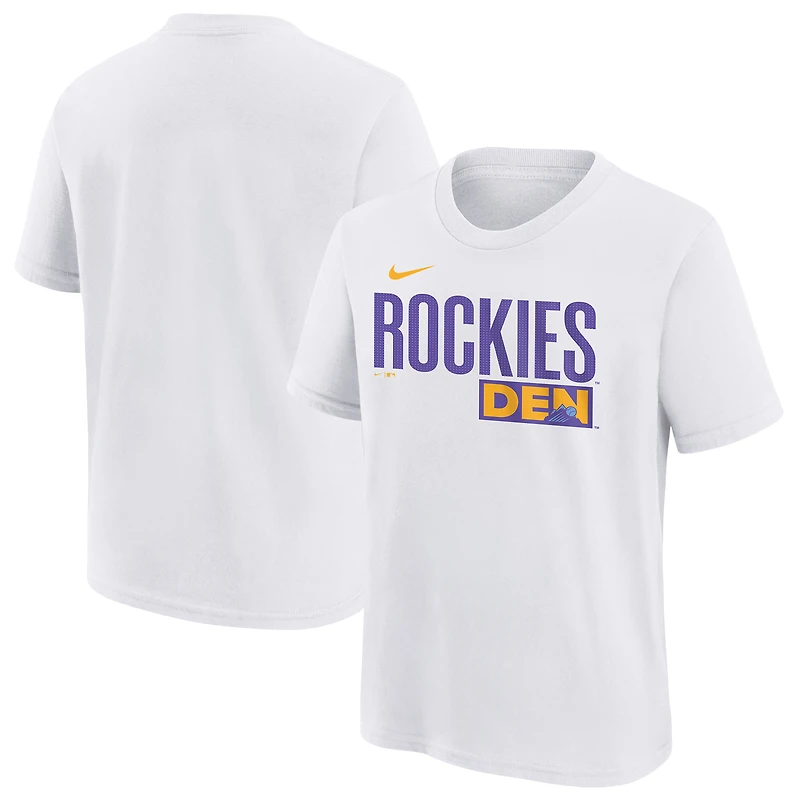 T-shirt Nike blanc pour jeune Colorado Rockies 2025 City Connect avec logo
