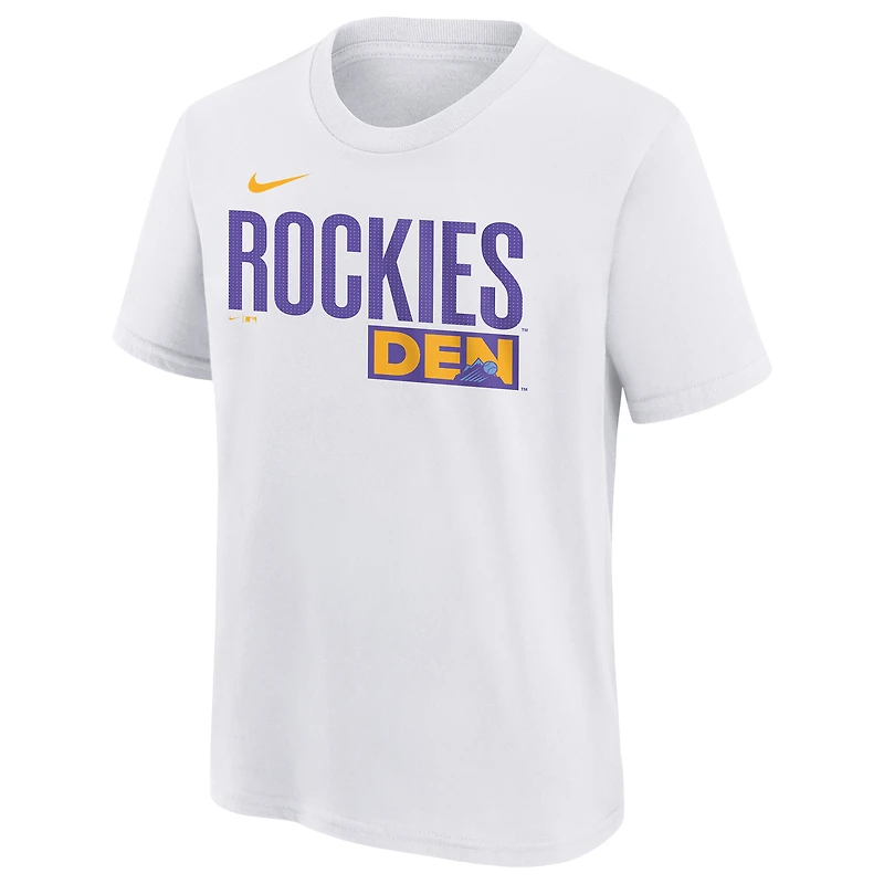 T-shirt Nike blanc pour jeune Colorado Rockies 2025 City Connect avec logo