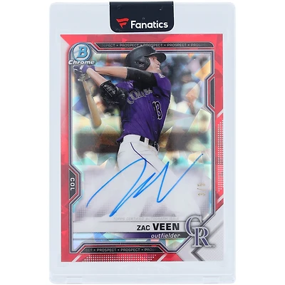 Zac Veen Colorado Rockies Autographed 2021 Bowman Chrome Red Atomic Refractor #BSPA-ZV #3/5 Card