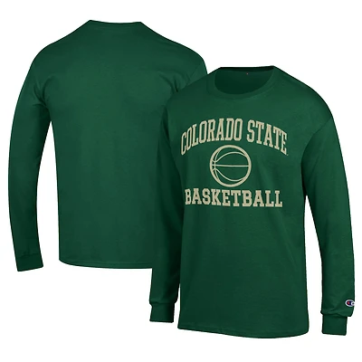T-shirt de basket-ball à manches longues pour homme, vert, avec logo emblématique des Colorado State Rams