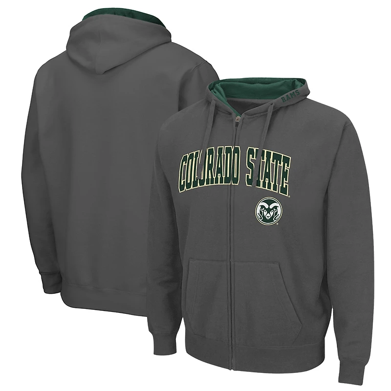 Sweat à capuche zippé Colosseum Charcoal Colorado State Rams Arch & Logo 3.0 pour homme