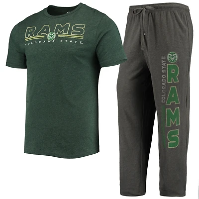 Men's Concepts Sport Heathered Charcoal/Green Colorado State Rams Meter Top & Pants Sleep Set